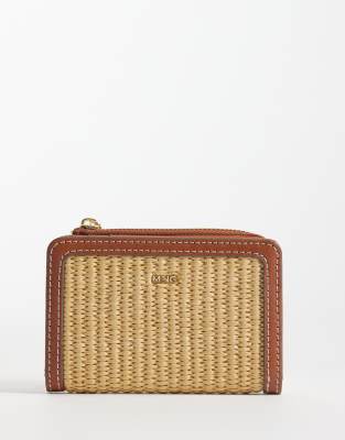 Mango Raffia Look Zip Up Wallet In Neutral