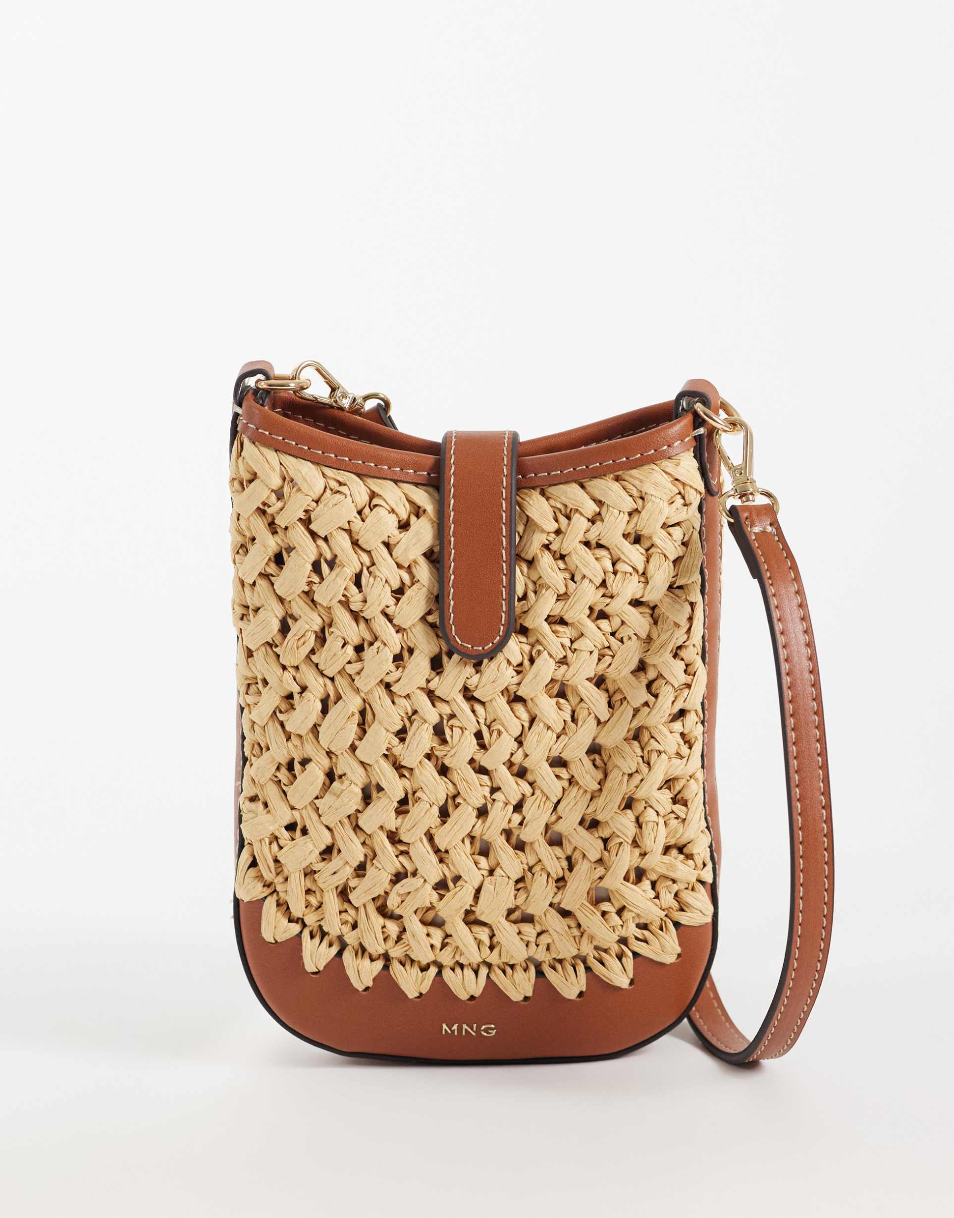 mango raffia pouch bag in beige