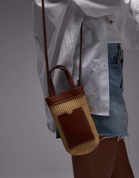 Mango raffia pouch bag in tan - view 1