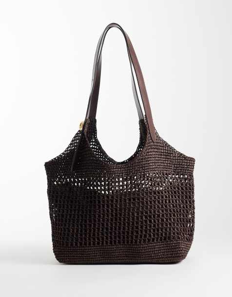 Mango raffia purse with inner lining in brown - view 1