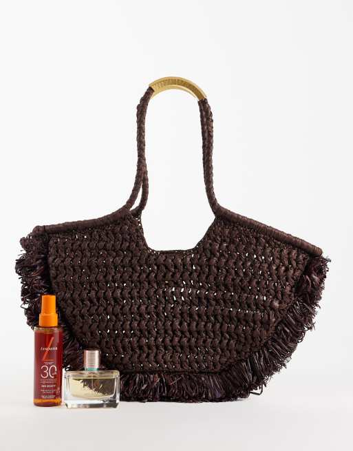 Mango raffia schoudertas in bruin, 2 van 4