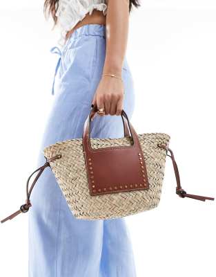  Mango raffia shopper bag in tan 