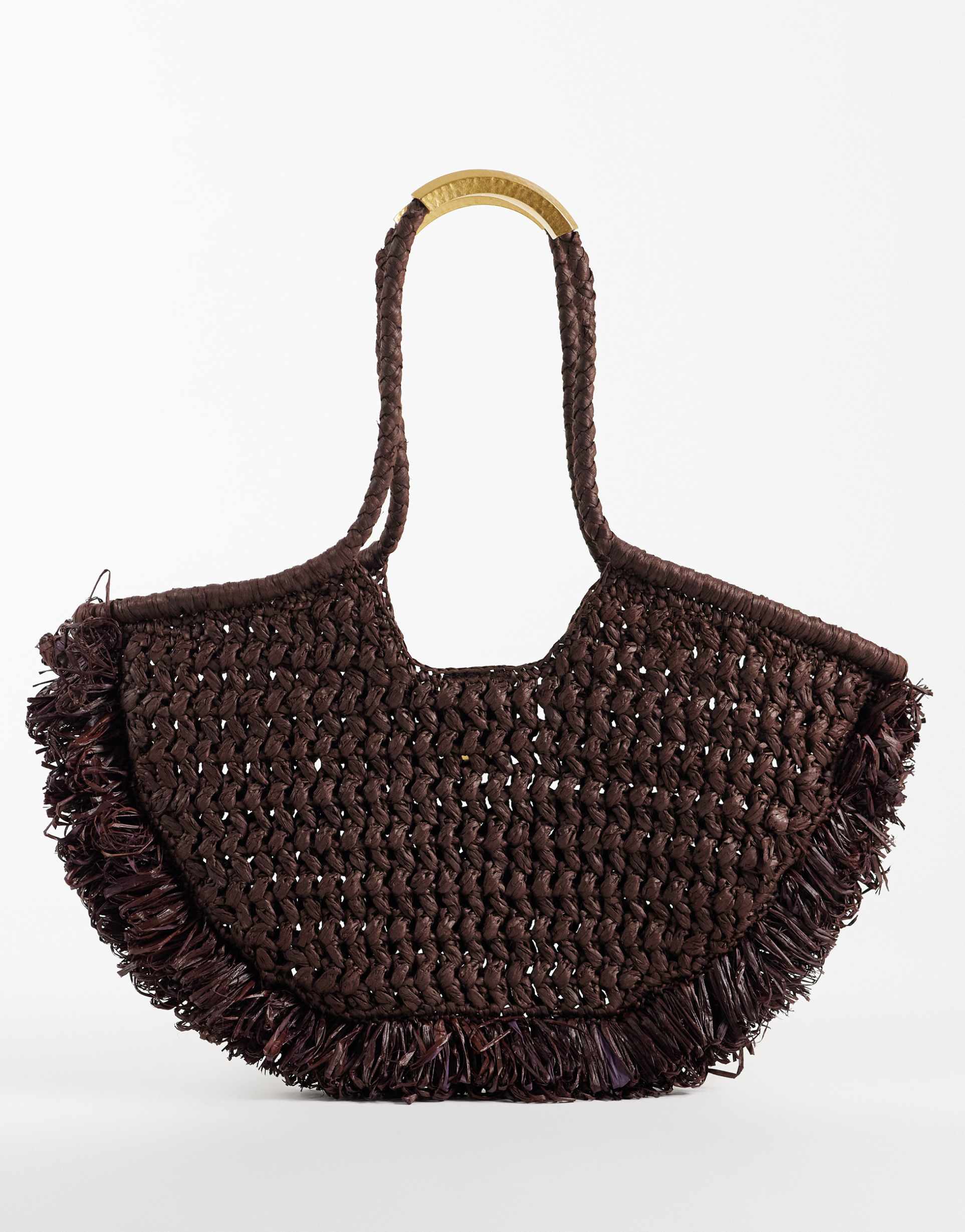 mango raffia shoulder bag in brown