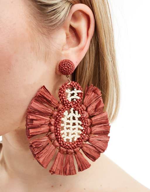 Mango raffia tassel earrings in rust ASOS