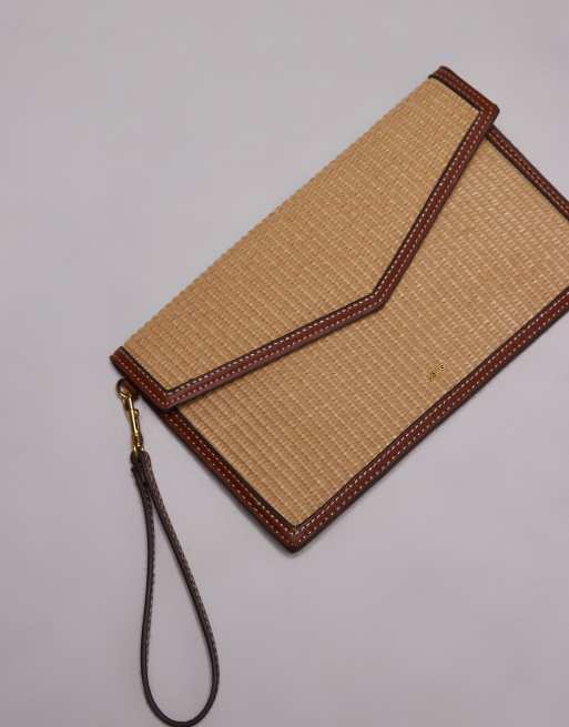 Mango raffia woven envelope bag in tan | ASOS