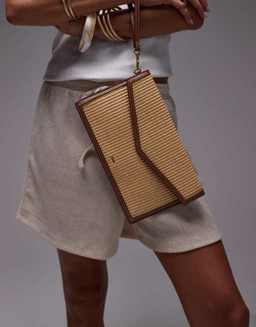 Mango raffia woven envelope bag in tan | ASOS