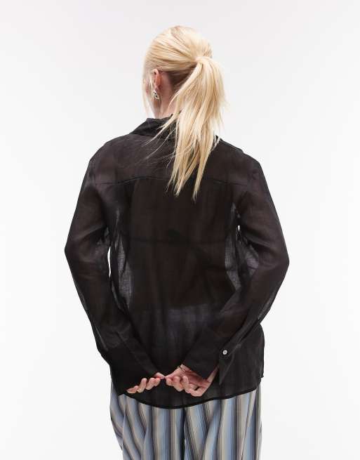 Mango ramie lightweight shirt in black