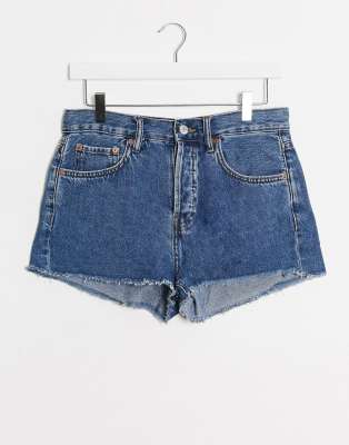 Mango raw hem denim shorts in dark blue - ASOS Price Checker