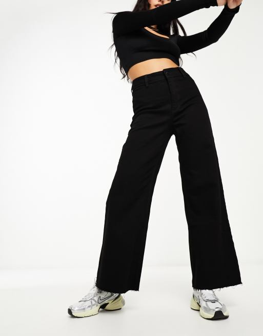 High Rise Raw Hem Wide Leg Jeans