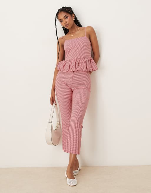 Mango - Rød cami med rynket kant og gingham-tern - Del af sæt, 2 af 4