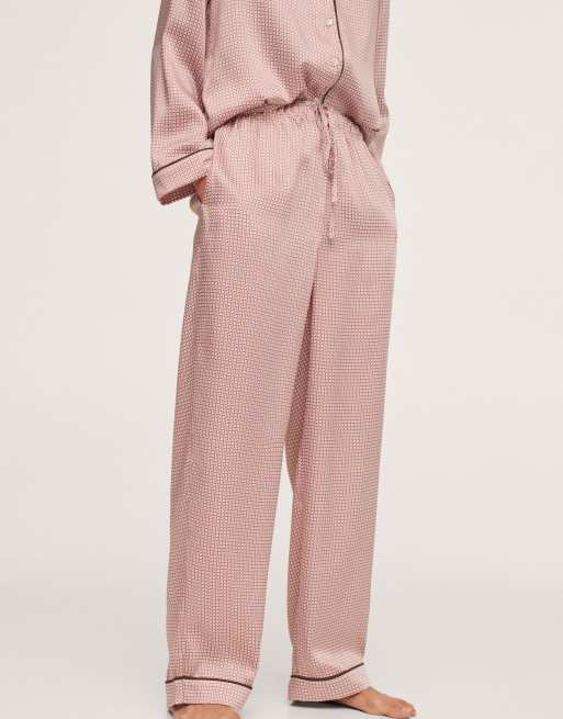 Mango - Røde pyjamasbukser med retro-klinkeprint i satin - Del af sæt