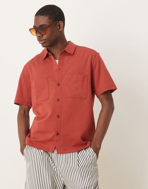 Mango button up jersey polo shirt in rust
