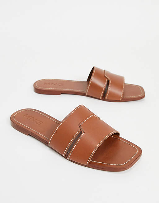 Mango real leather slider sandal in tan