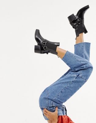 Mango real leather western ankle boot with buckle in black | ASOS