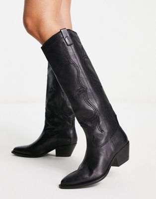 Mango real leather western boot in black
