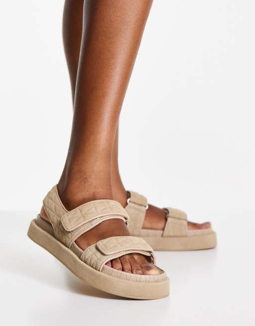 Mango real suede tonal grandad sandal in beige ASOS