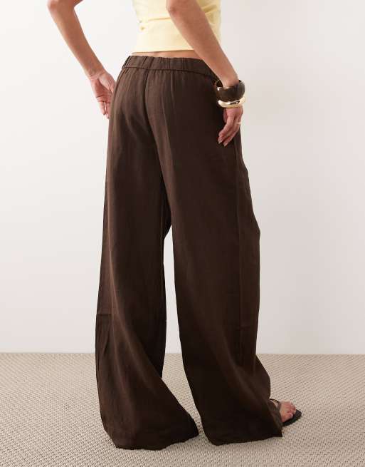 Mango - Rechte broek van 100% linnen met knoopdetail in bruin, 5 van 5
