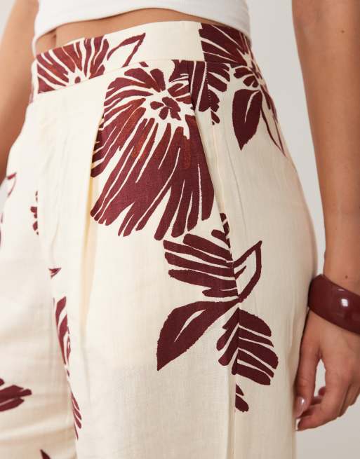 Mango - Rechte broek van katoenmix in beige met bloemenprint, 3 van 5