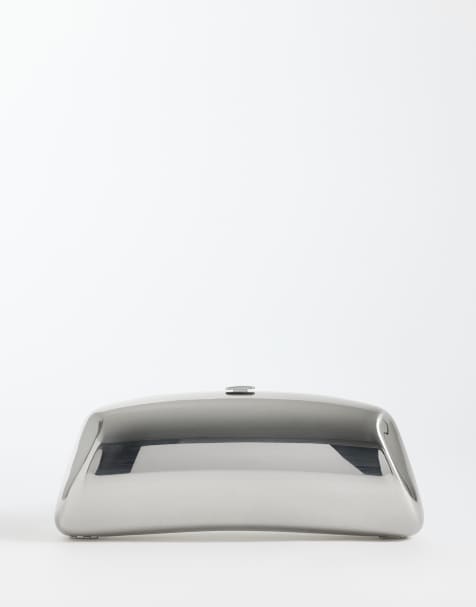 Mango rectangle clutch bag in silver - view 1