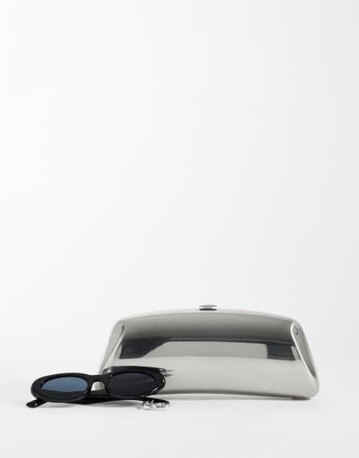 Mango rectangle clutch bag in silver, 2 of 4