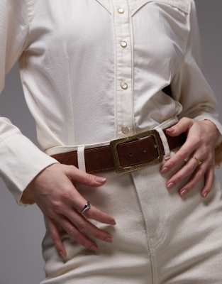 Mango Rectangle Hammered Buckle Belt In Brown