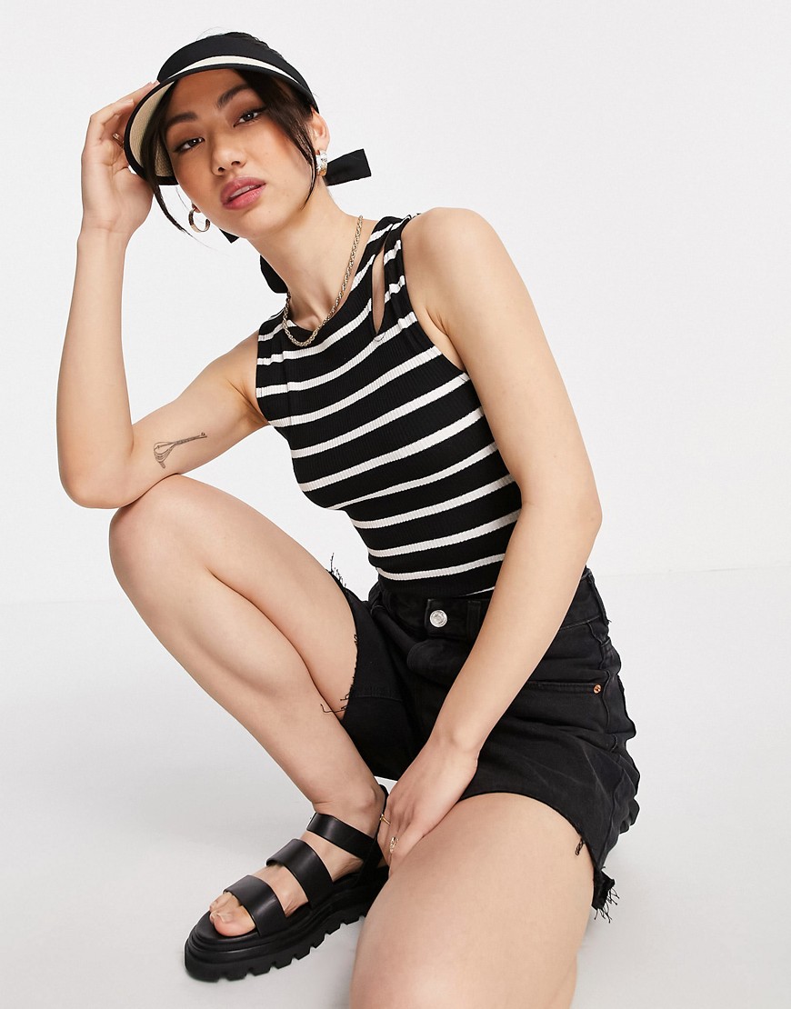 Mango recycled cotton stripe bodysuit with cutout detail in black
