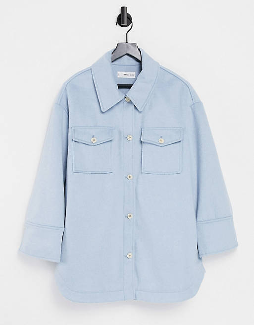 Mango recycled polyester shacket in light blue