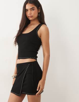 Mango Regaliz Scoop Neck Studded Top Co-ord In Black