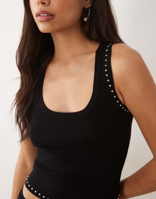 Mango - Regaliz - Top met lage ronde hals en studs in zwart, deel van co-ord set, 2 van 4