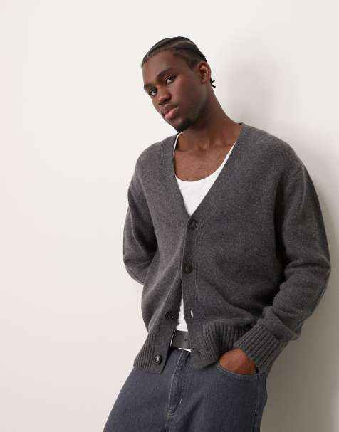 Mango regular fit button down cardigan in charcoal - view 1