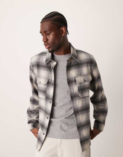 Mango regular fit checkered flannel shirt in grey - view 1