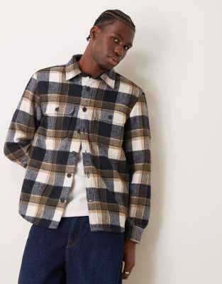 Mango regular fit checkered flannel shirt in navy