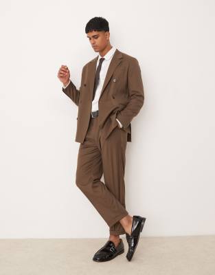 Mango regular fit double breasted blazer co-ord in brown