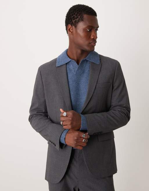 Mango regular fit double breasted herringbone blazer in gray - part of a set