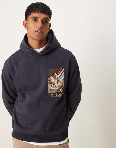 Mango regular fit graphic hoodie in navy - view 1