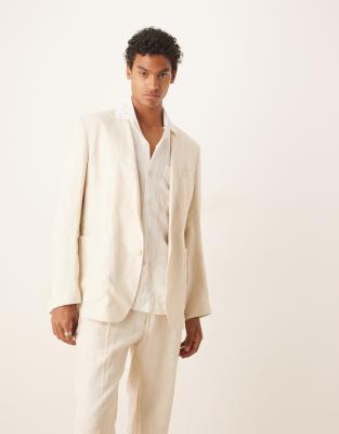 Mango Mango regular fit linen blazer co-ord in ecru-Neutral