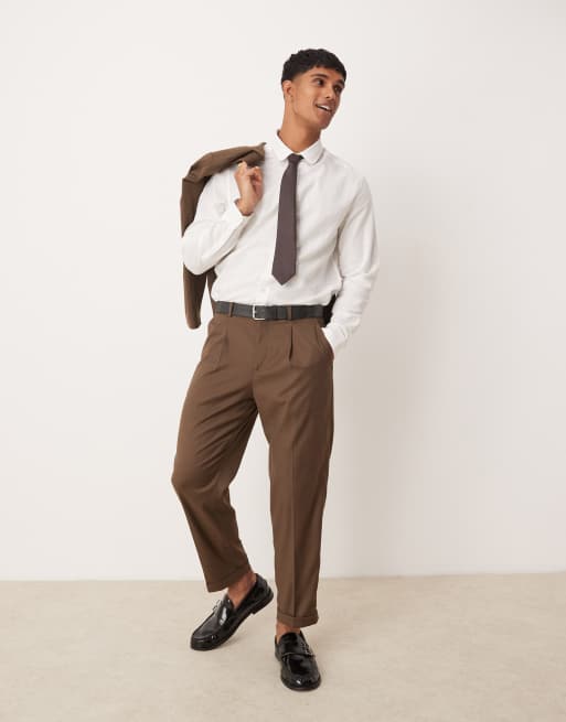 Mango regular fit mid waist pants in brown - part of a set