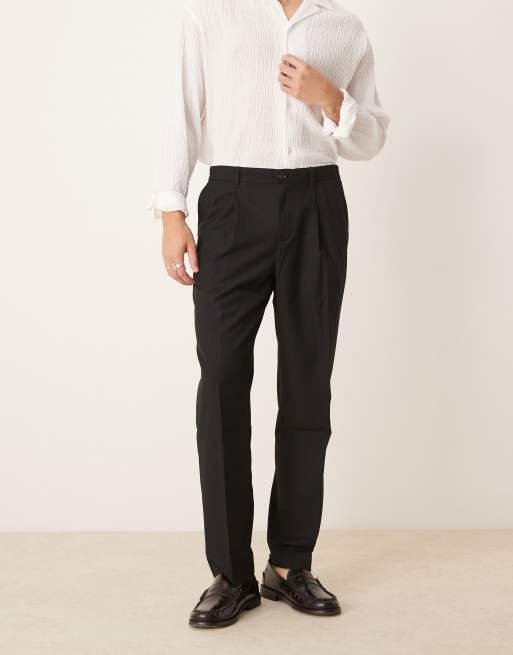 Mango regular fit pleat detail pants in black