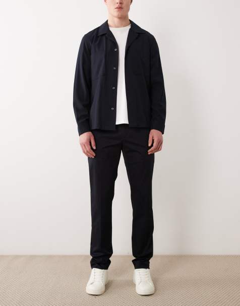 Mango regular fit pleat front trousers in navy