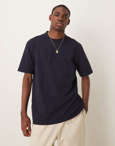 Mango - Regular-fit seersucker T-shirt in marineblauw - view 1