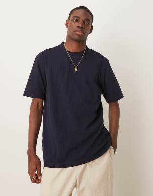 regular fit seersucker T-shirt in navy