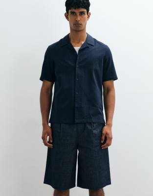 Mango Regular Fit Short Sleeve Striped Shirt In Blue