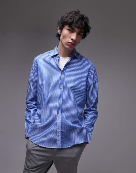 Mango regular fit striped shirt in light blue