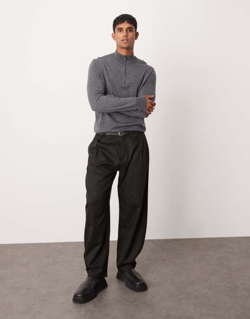 Mango - Regular-fit sweatshirt van wol met kwart rits in grijs