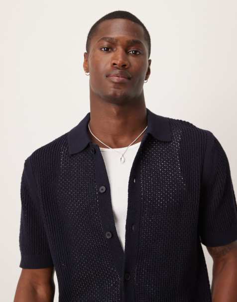Mango relaxed cotton crochet short sleeve shirt in black - view 1