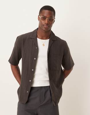 Mango Relaxed Cotton Crochet Short Sleeve Shirt In Brown