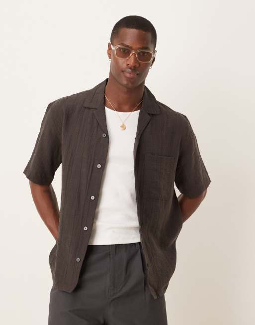 Mango relaxed cotton crochet short sleeve shirt in chocolate