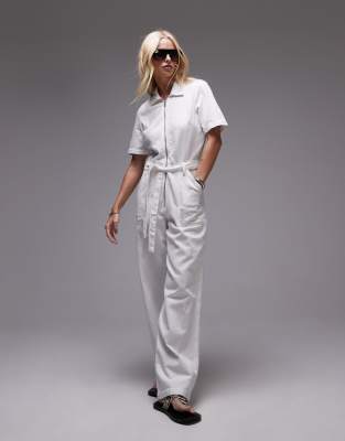Mango Relaxed Denim Zip Up Jumpsuit