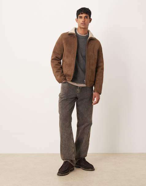 Mango relaxed fit borg lined jacket in brown - view 1