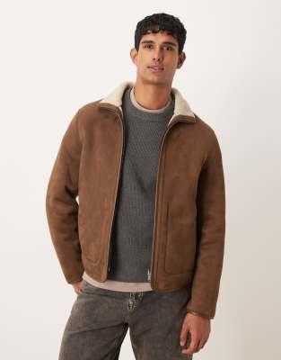 Mango Relaxed Fit Borg Lined Jacket In Brown
